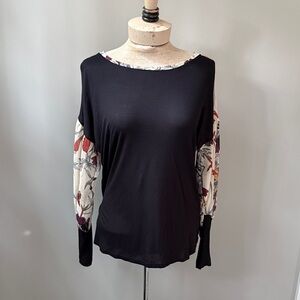 Chic Black Floral Sleeve Women's Top